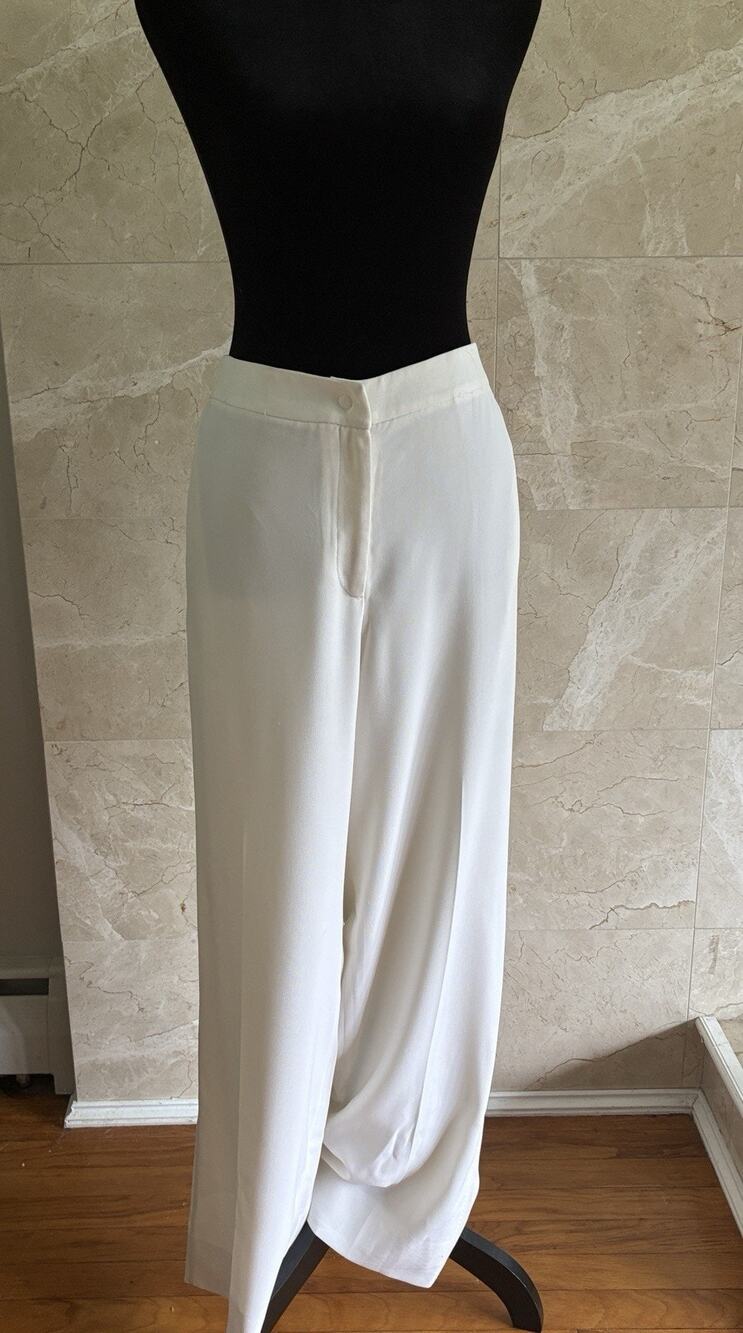 Giorgio Armani Cream Wide-Leg Crêpe Trouser Pants — 42 / 12 Italy Office Capsule
